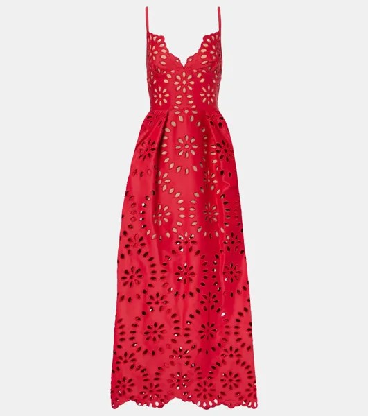 Платье из атласа с цветочной вышивкой Elie Saab, цвет diana red