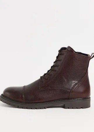 Коричневые кожаные ботинки на шнуровке с молнией Selected Homme-Коричневый цвет