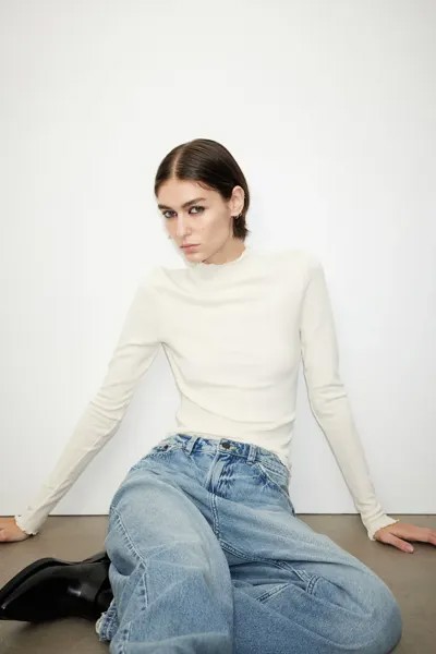 Блузка из джерси с низким воротником-поло H&M, бежевый