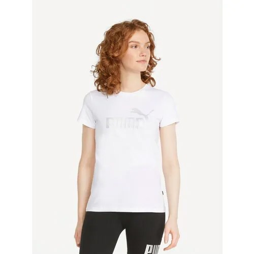 Футболка спортивная PUMA Ess+ Metallic Logo Tee, размер 3XL, белый, серебряный