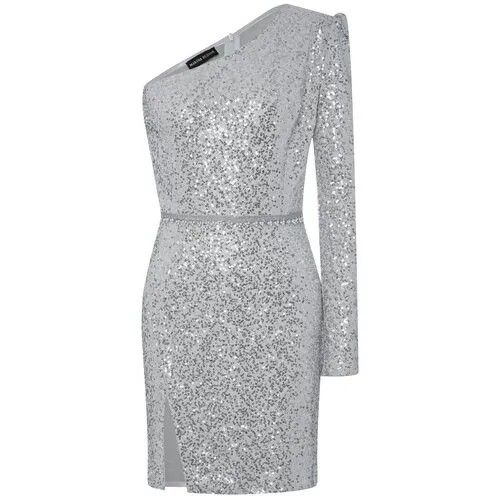 Платье-футляр MARINA BUDNIK, вечернее, прилегающее, мини, размер 42/44, серебряный