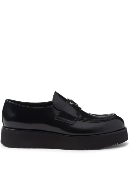Prada мокасины из матовой кожи с логотипом, черный
