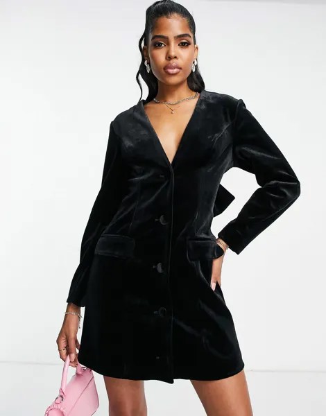 Черное бархатное платье-пиджак с завязками на спине Miss Selfridge