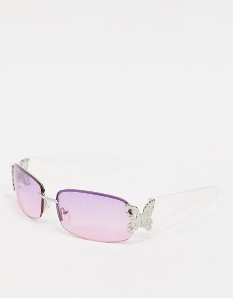 Солнцезащитные очки в стиле 90-х с бабочками по бокам ASOS DESIGN-Серебряный