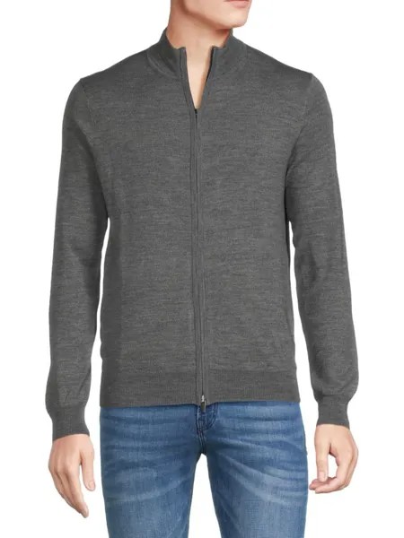 Кардиган Essential из смеси мериносовой шерсти с молнией во всю длину Saks Fifth Avenue, цвет Stone Grey