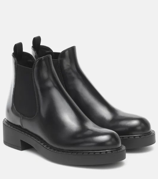 Кожаные ботильоны на платформе Prada, черный