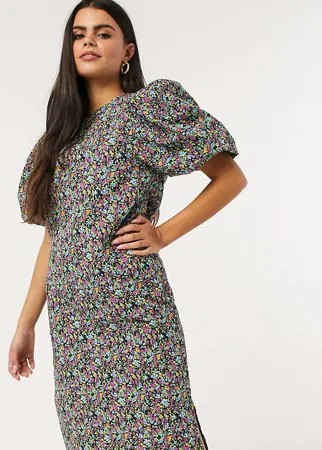 Платье миди с пышными рукавами в цветочек Vero Moda Petite-Многоцветный