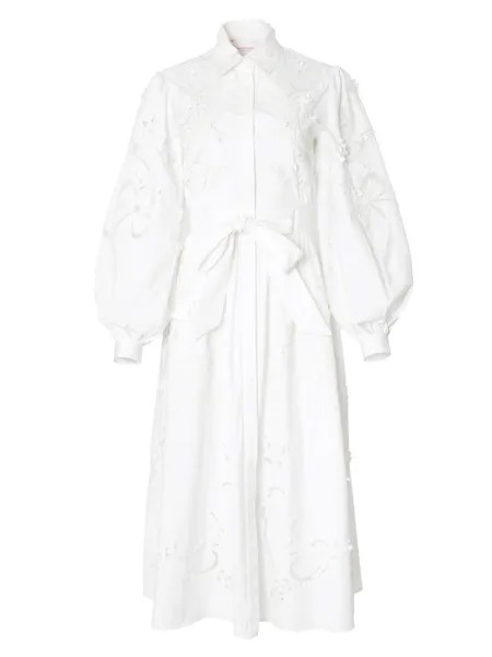 Платье-рубашка с пышными рукавами и завязками на талии с люверсами Carolina Herrera, белый