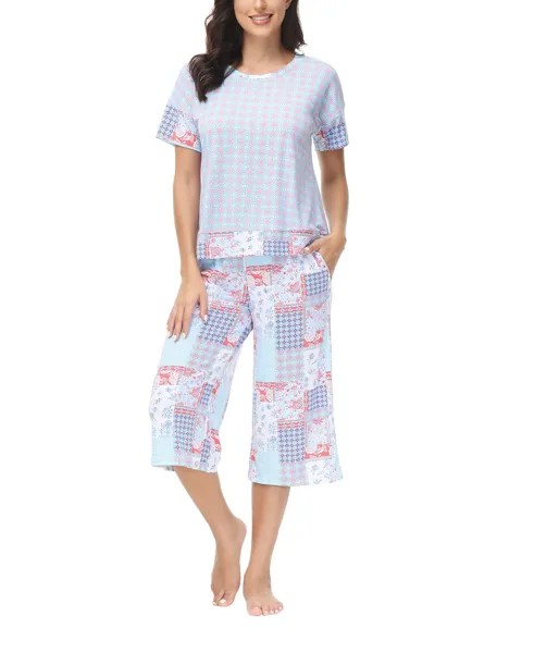 Женская однотонная футболка с коротким рукавом и капри с принтом, пижамный комплект из 2 предметов INK+IVY