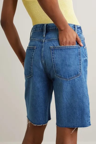 FRAME джинсовые шорты-бермуды с бахромой, деним