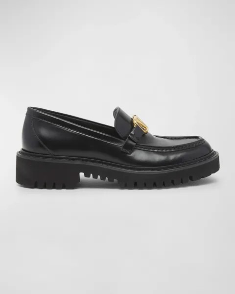 Кожаные лоферы с медальоном VLogo Valentino Garavani, цвет Nero