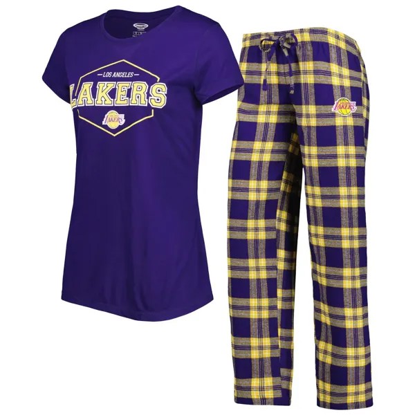 Женская футболка Concepts Sport фиолетового/золотого цвета со значком Лос-Анджелес Лейкерс и пижамные штаны, комплект для сна