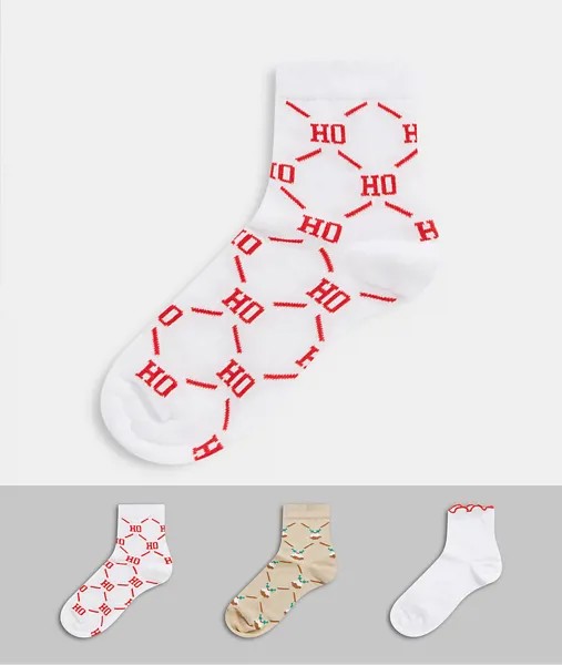 Набор из 3 пар новогодних носков до щиколотки с монограммой ASOS DESIGN-Мульти