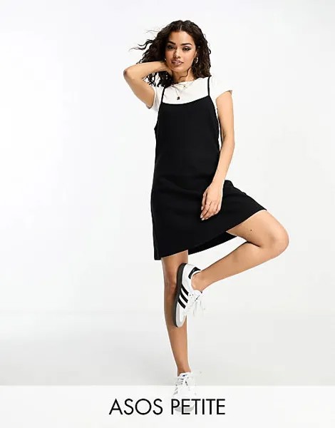 Супермягкое черное мини-платье 2 в 1 ASOS DESIGN Petite