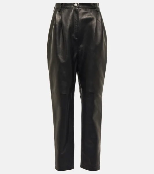 Зауженные кожаные брюки с высокой посадкой MAGDA BUTRYM, черный
