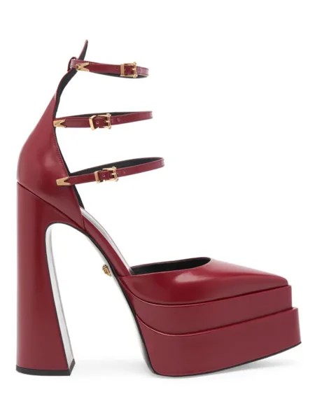 Кожаные туфли на платформе с ремешками Versace, красный