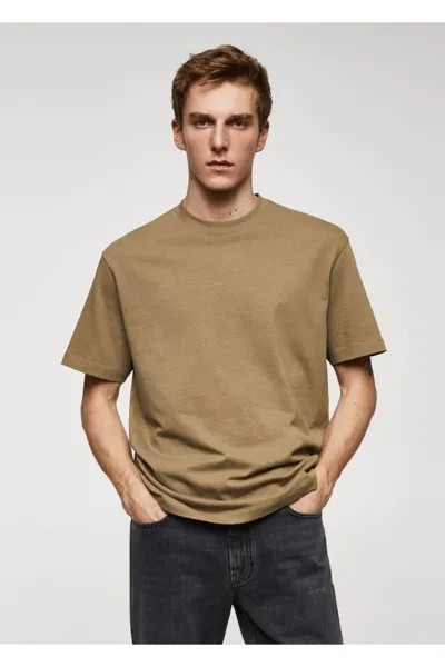 Базовая футболка свободного кроя из 100% хлопка Mango, коричневый