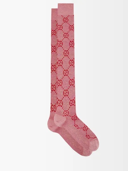Носки из смесового хлопка с узором gg-жаккард и ламе Gucci, розовый