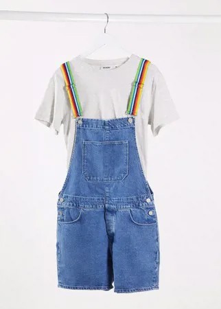 Джинсовый комбинезон с шортами и бретелями в разноцветную полоску ASOS DESIGN-Синий