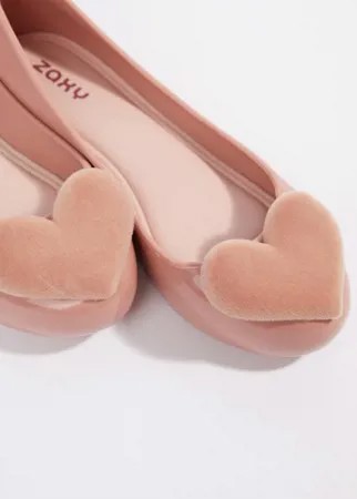 Туфли на плоской подошве с флоковым сердцем Zaxy-Розовый