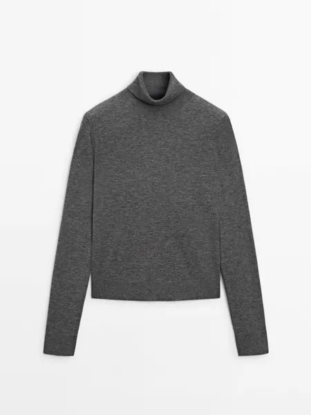Вязаный джемпер с высоким воротом Massimo Dutti, серый