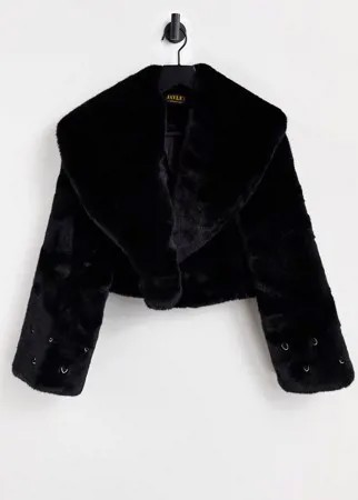 Черная короткая шуба из искусственного меха в стиле 90-х Jayley-Черный цвет