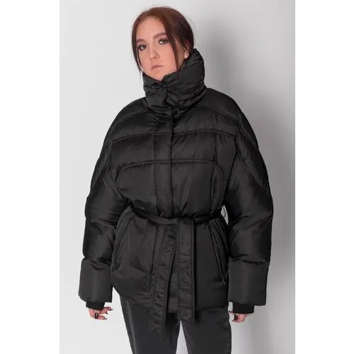 Куртка  nitia, демисезон/зима, силуэт прилегающий, подкладка, без капюшона, размер 46, черный