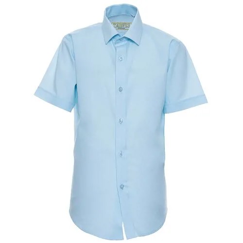 Школьная рубашка Tsarevich, прилегающий силуэт, на пуговицах, короткий рукав, однотонная, размер 134-140, голубой