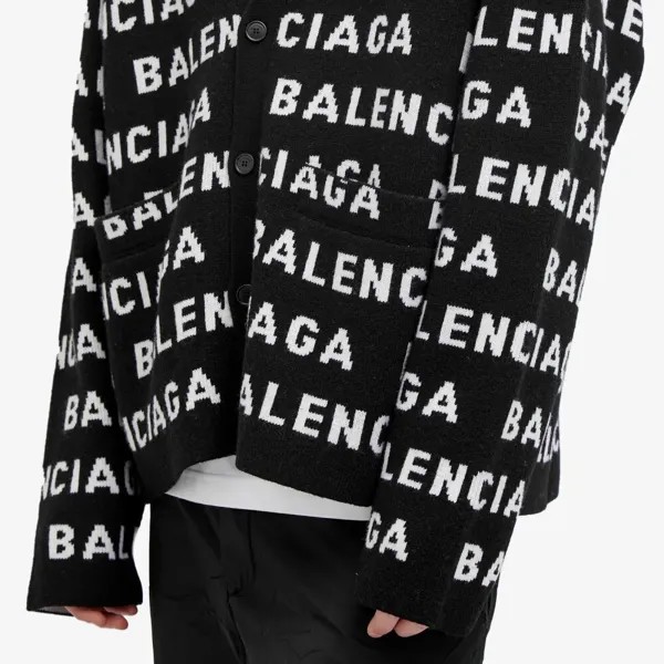 Кардиган с повторяющимся логотипом Balenciaga, черный
