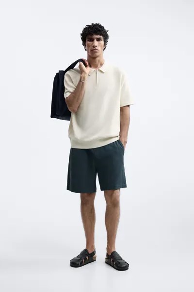 Текстурные шорты-бермуды Zara, бензиновый синий