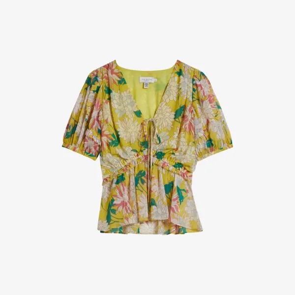 Тканый топ Gabbyie с объемными рукавами и цветочным принтом Ted Baker, желтый