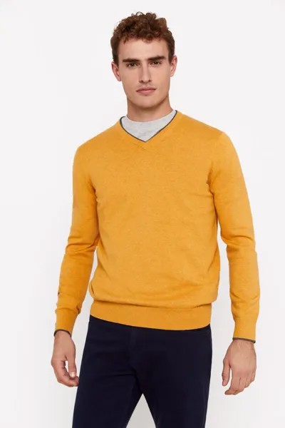 Кашемировый хлопковый свитер с V-образным вырезом Cortefiel, золотой