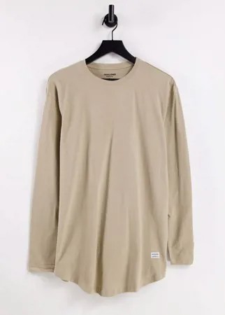 Бежевый лонгслив из органического хлопка с ассиметричным краем Jack & Jones Essentials-Светло-бежевый цвет