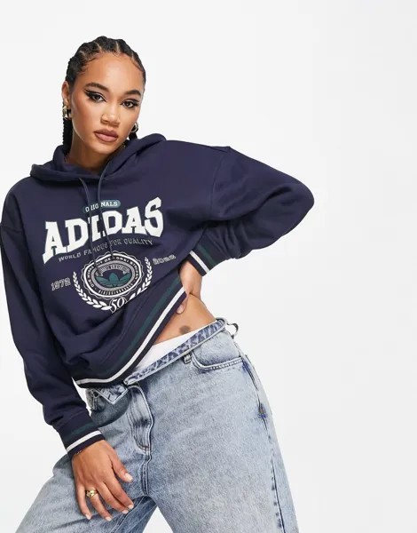 Темно-синяя худи с большим логотипом adidas 'Preppy Varsity'
