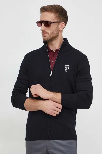 Шерстяной кардиган Karl Lagerfeld, черный