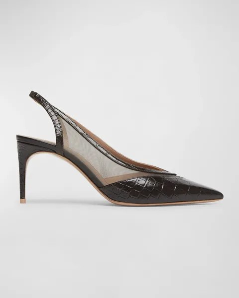 Туфли-лодочки с пяткой из крокодиловой сетки Malone Souliers, цвет Ebony