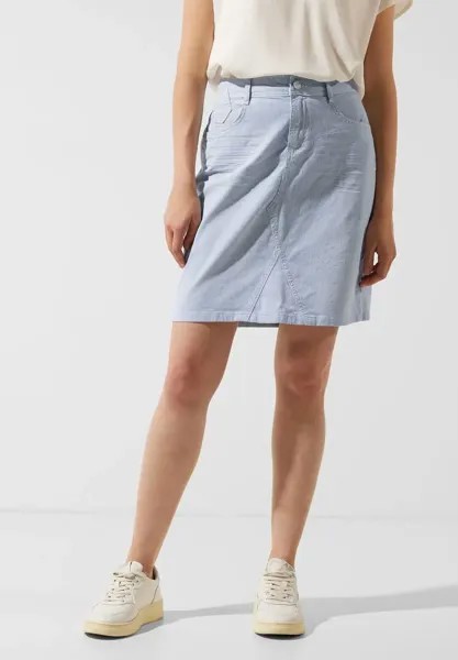 Джинсовая юбка STREET ONE из хлопка с стрейчем, цвет Light Blue Striped Washed