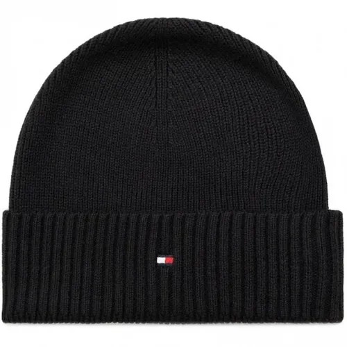 Шапка бини Tommy, демисезон/зима, шерсть, хлопок, размер OneSize, черный