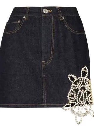 AREA джинсовая юбка мини с кристаллами
