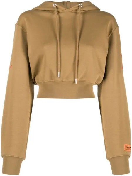 Heron Preston укороченное худи с надписью, коричневый