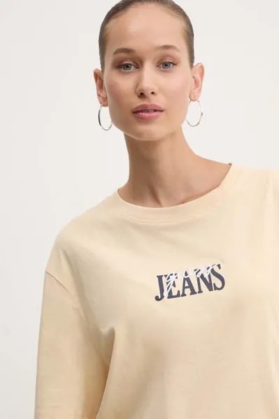 Хлопковая футболка Guess Jeans, бежевый