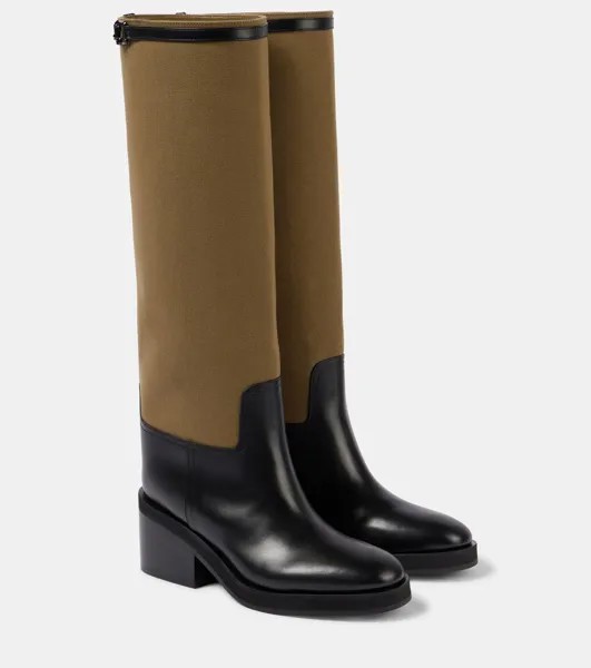 Сапоги Yasmin из кожи и парусины до колена Jimmy Choo, цвет black/caper green