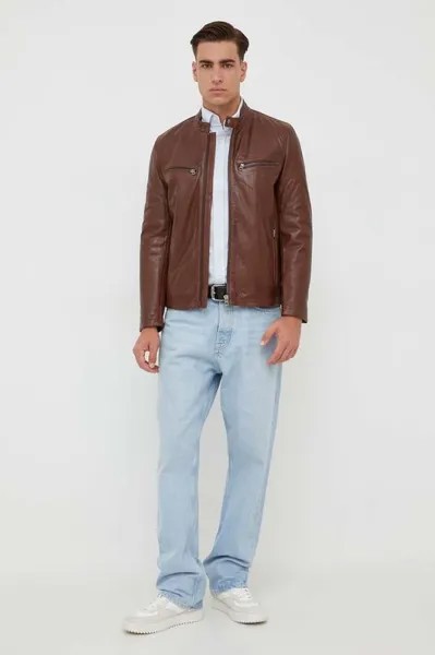 Кожаный пиджак Pepe Jeans, коричневый