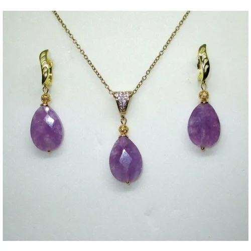 Комплект бижутерии AV Jewelry: серьги, колье, аметист, размер колье/цепочки 45 см, золотой, фиолетовый