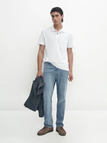 Рубашка-Поло из фактурного хлопка с карманом Massimo Dutti, белый