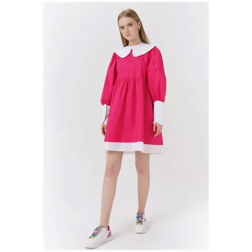 Пышное мини-платье с воротником Ennergiia En_W11875_фуксия Розовый 42-44