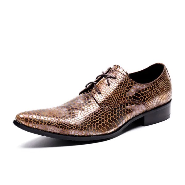 Мужские классические туфли на шнуровке Zapatilla Hombre, кожаные туфли под змеиную кожу, свадебные туфли золотистого цвета с шипами ручной работы, ...