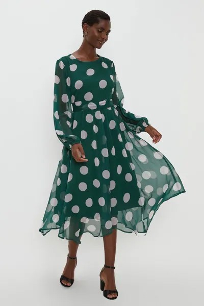 Зеленое платье в горошек с закрученным передом и платком с платком Wallis, зеленый
