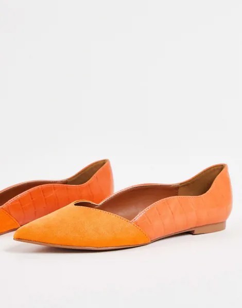 Оранжевые остроносые балетки с комбинированным дизайном и крокодиловым узором ASOS DESIGN Loretta-Оранжевый цвет