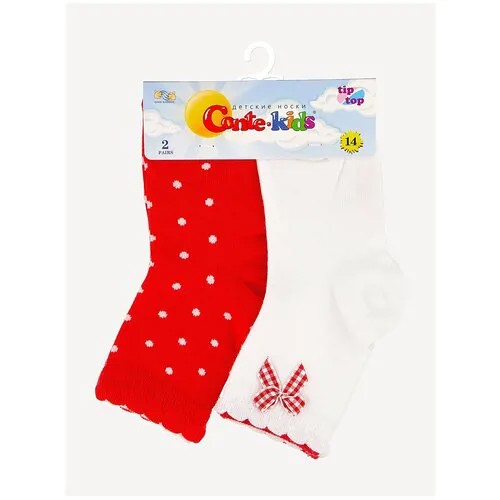 Носки детские Conte Kids TIP-TOP (д/дев 2 пары) 7С-90СП, 7С-100СП размер 14, 705 белый-красный